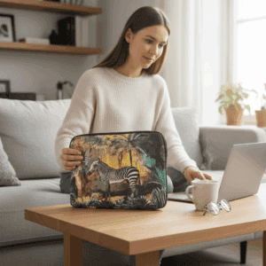 Pochette ordinateur 14" en velours Zèbre