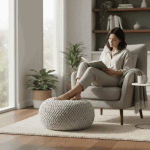 Pouf galet 70 cm en laine tressée