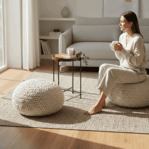 Pouf galet 80 cm en laine tressée