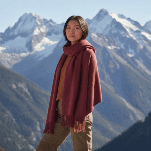 écharpe en laine frangée bordeaux