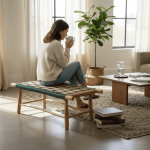 Banc artisanal en bois d’eucalyptus
