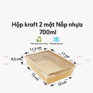 Hộp giấy kraft 2 mặt nắp nhựa rời 700ml