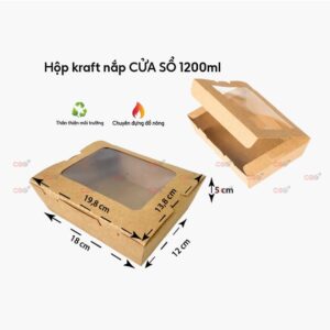 Hộp giấy kraft nắp cửa sổ 1200ml