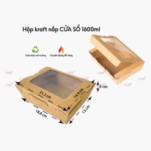Hộp giấy kraft nắp cửa sổ 1600ml