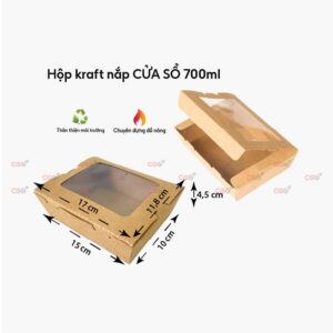 Hộp giấy kraft nắp cửa sổ 700ml