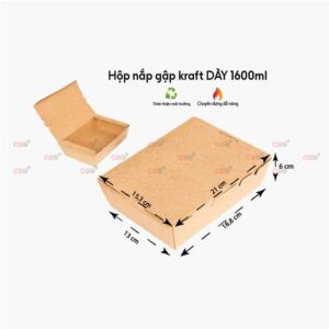 Hộp giấy kraft nắp gập 1600ml