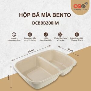 Hộp Bento bã mía 2 ngăn 900ml