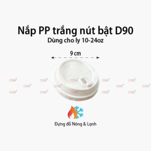 Nắp nhựa PP trắng D90 Nút bật