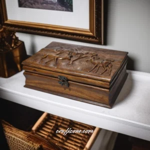 Artisan Deer Carved Wooden Jewelry Box - Image 1