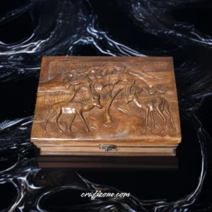 Artisan Deer Carved Wooden Jewelry Box