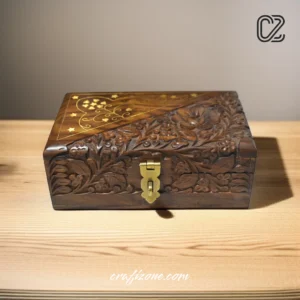 Hand-Carved Jewelry Box with Brass Inlay/ Multipurpose box - Image 1