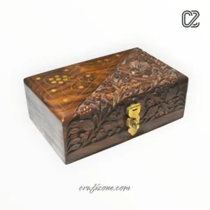 Hand-Carved Jewelry Box with Brass Inlay/ Multipurpose box - Image 2