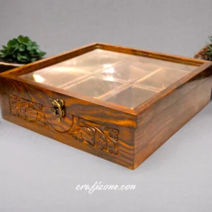 Hand-carved Wooden Spice/ Masala Box- 6 Compartments - Image 1