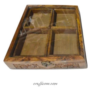 Hand-crafted Wooden Spice/Masala box - 4 compartments - Image 2