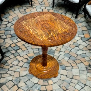 Hand-Carved Coffee Table with brass work - Image 1