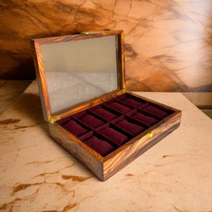 Elegant Wooden Watch Box-10 Slot Organizer with Glass Top