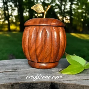 Hand-crafted Wooden Sugar Pot, Pumpkin-Shaped Design - Image 1