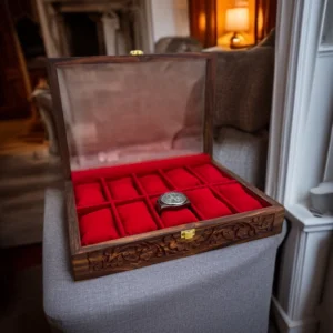 Elegant Wooden Watch Box-10 Slot Organizer with Glass Top
