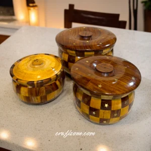 Handcrafted Wooden Canister Set of Three - Image 1