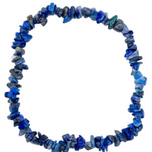 Lapis Lazuli Chip Stretch Bracelet, a beaded bracelet made of deep blue lapis lazuli chips strung on an elastic band for a comfortable fit.