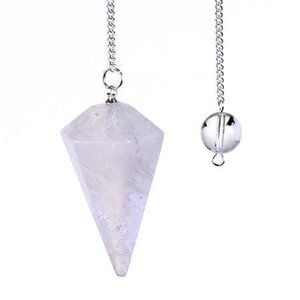 Quartz Pendulum with Ebook, a purple crystal pendulum hanging from a chain, used for divination and healing, accompanied by an ebook guide.