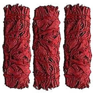 Sage with Dragon’s Blood – Mt. Shasta Sage & Resin Smudge Stick (3–3.5 inches), three red smudge sticks with textured surface for cleansing, purification, and spiritual rituals.