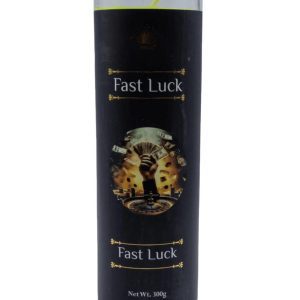 Fast Luck 7-Day Spell Candle – Glass Jar Ritual Candle, black candle inside a glass jar with a label featuring a hand holding money and a roulette wheel, designed for luck and prosperity rituals.