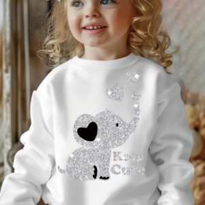 Meisjes' Sprankelende Diamanten Olifant Print Trui - Schattige Wintertrui met Glanzende Imitatie Diamanten