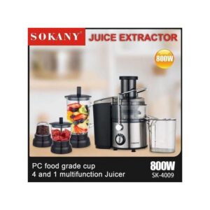 Sokany 4-in-1 Multifunctional Juicer & Blender – 800W, Stainless Steel, Juice Extractor, Smoothie Blender, Ice Crusher, Meat Chopper & Grinder