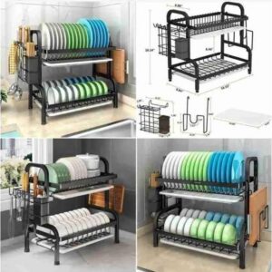 2-Tier High Quality Carbon Steel Dish Rack – Space-Saving Kitchen Organizer with Cutlery Holder