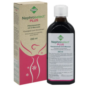 Flasche Nephroselect PLUS neben der Verpackung