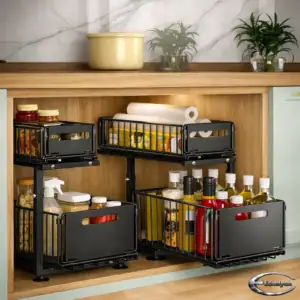 2-Tier Height-Adjustable Pull-Out Cabinet Organiser