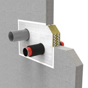Flexibla rörkopplingar för el och vatteninstallationer på vägg.