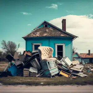Möbel, Couch, Sessel, Küche vor einem Haus