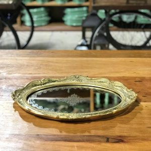 BANDEJA VINTAGE OVAL ESPELHADA DOURADA
