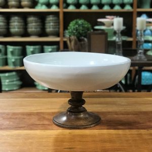 BOWL COM PÉ CERÂMICA E MADEIRA