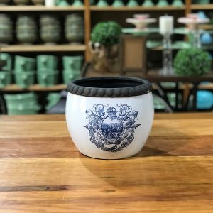Cachepot redondo Brasão azul ceramica G