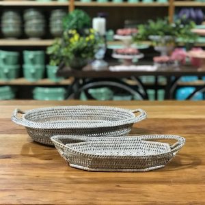 Cesta oval rasa com alça ratan claro