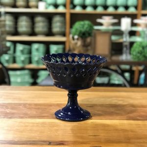 Fruteira borda rendada azul ceramica