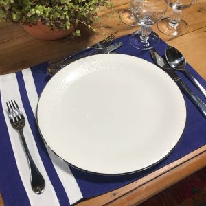Jogo americano linho retangular azul e branco