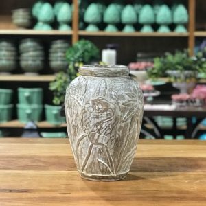 Vaso madeira entalhado baixo