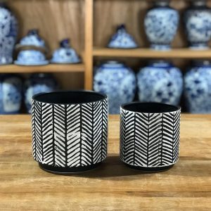 Cachepot cerâmica preto e branco