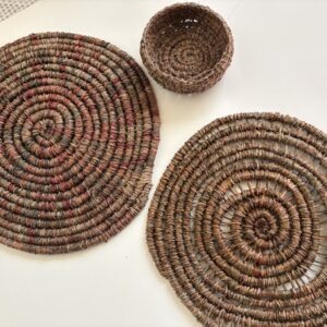 three pine needle hangings