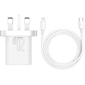 Baseus 20W USB-C Super Si Quick Charger With USB-C to Lightning 1m Cable – White