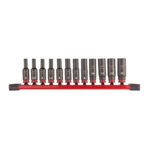 Σετ 12 Μαγνητικά Κρουστικά Καρυδάκια Milwaukee SHOCKWAVE™ 1/4″ Hex Impact Duty σε θήκη οργάνωσης.