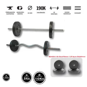 GazoFitness® Egyenesrudas és Franciarudas Készlet (Össz: 35 kg) Ajándék 4 db 1,25 Kg-os Súlytárcsa