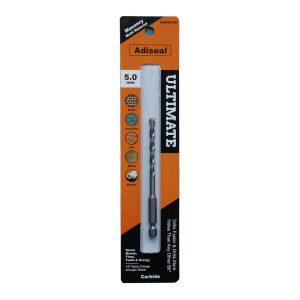 Adiseal Ultimate 5mm masonry and multi-material drill bit with 1/4 inch quick-change hex shank for rotary drilling.