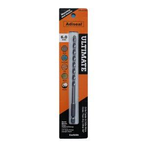 Adiseal Ultimate 6mm masonry and multi-material drill bit with 1/4 inch quick-change hex shank for rotary drilling.