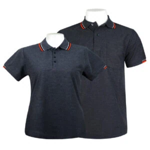 เสื้อโปโลสีเทาท็อปเข้มขลิบส้ม EG Polo