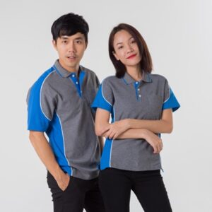 เสื้อโปโลเทาตัดต่อฟ้า TB Polo